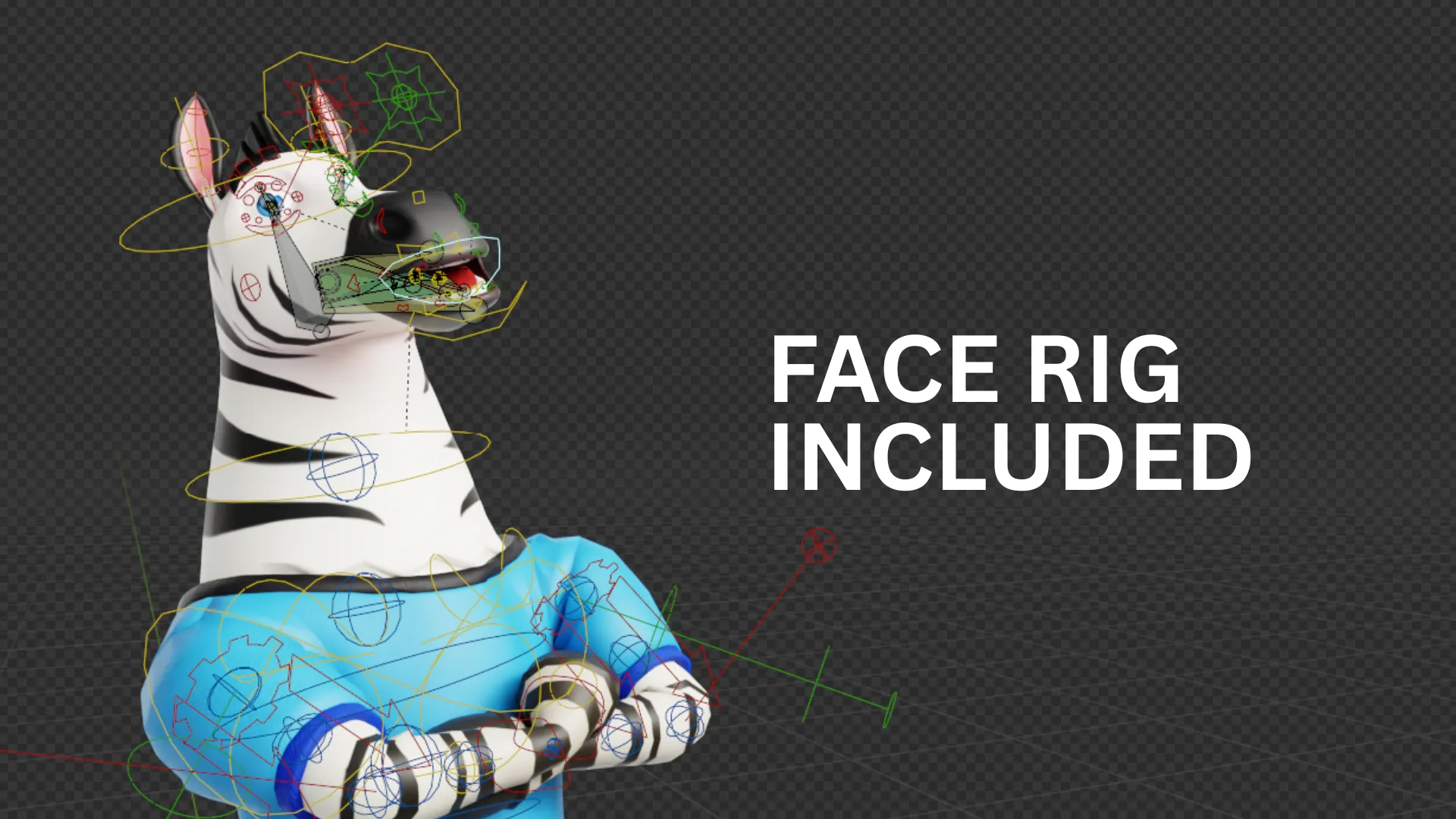 Cartoon Zebra Mascot - Rigged 3D Character in Blender with face rig